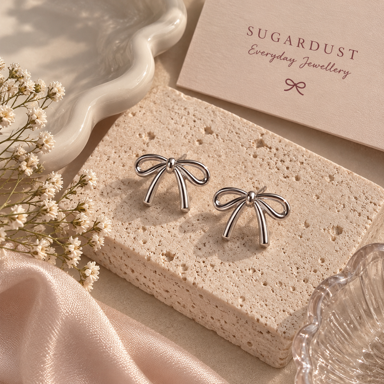 Silver Bow Stud Earrings
