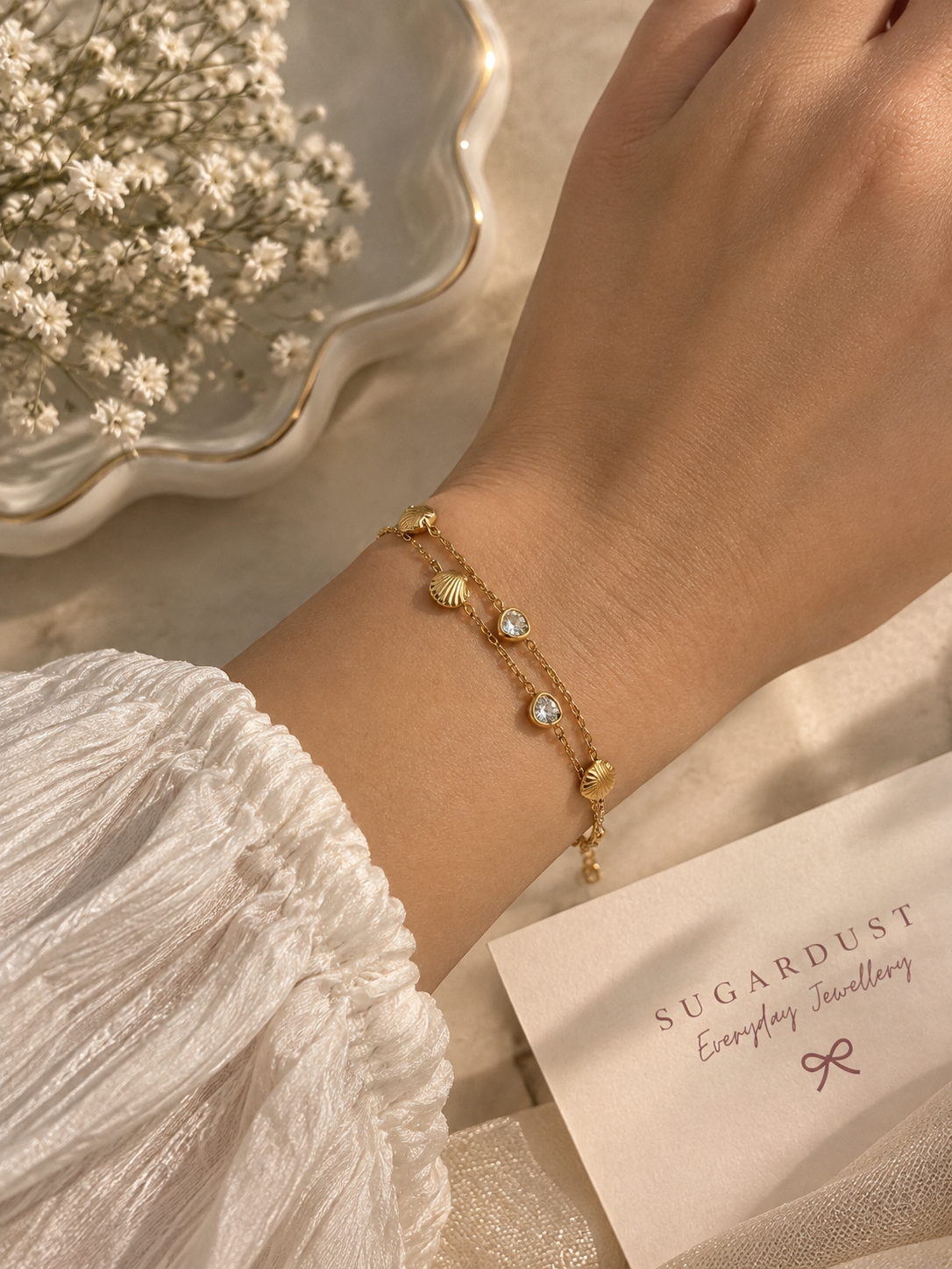 Shell Crystal Double-Layer Bracelet