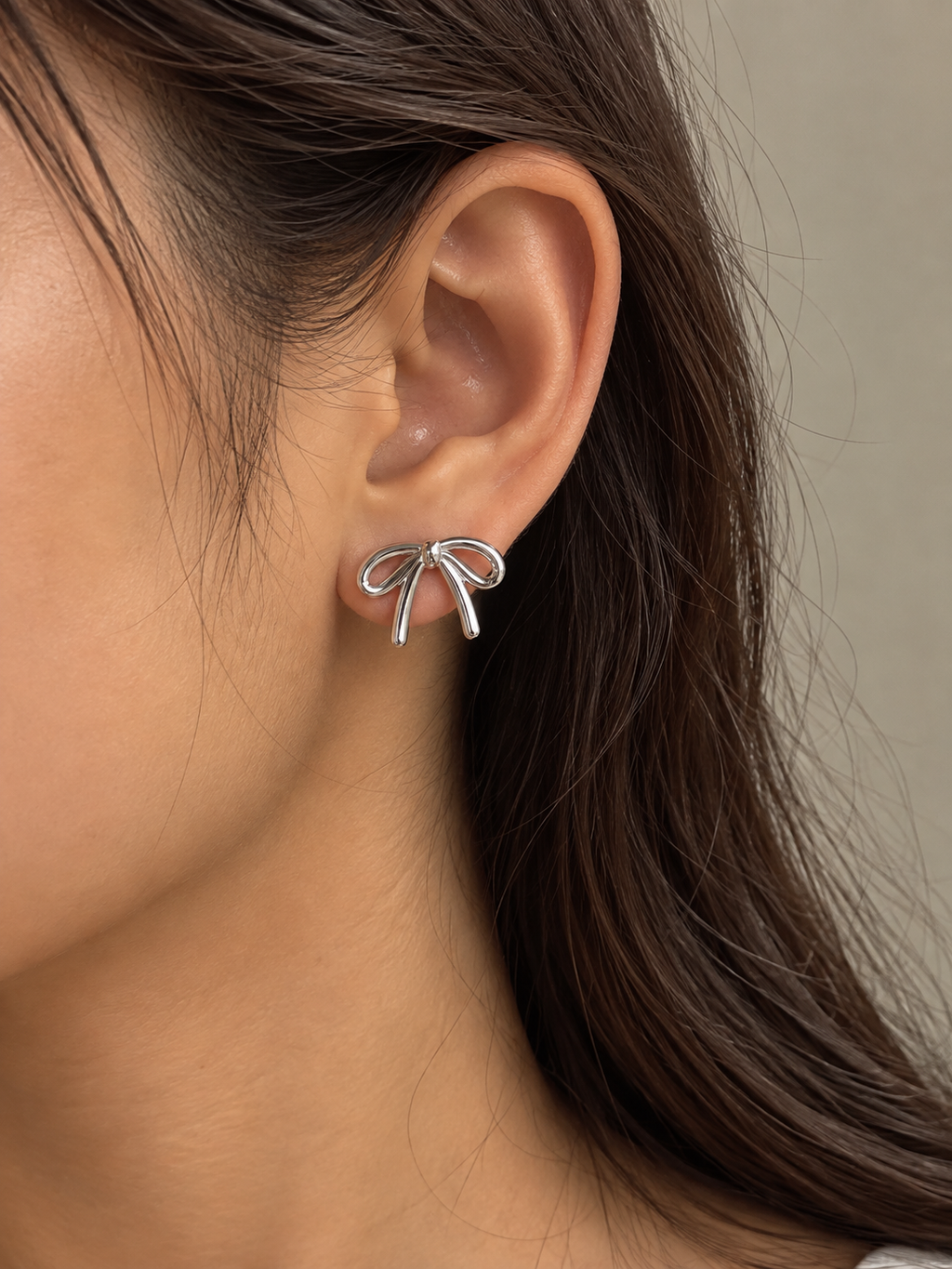 Silver Bow Stud Earrings