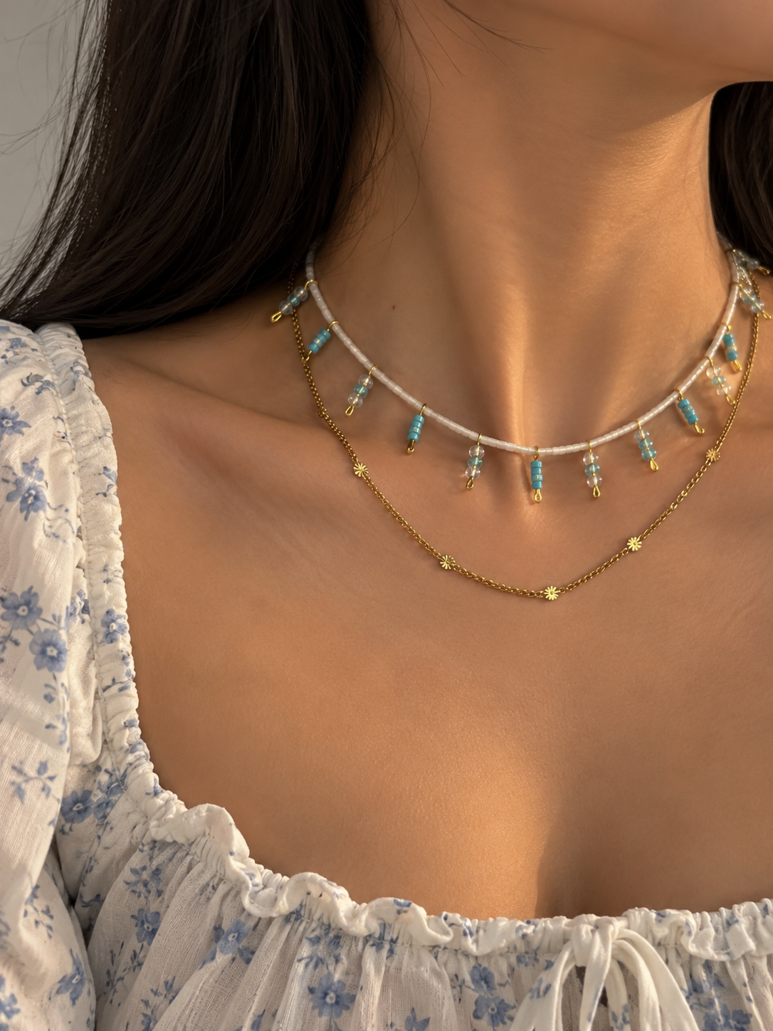 Blue Bloom Layered Necklace