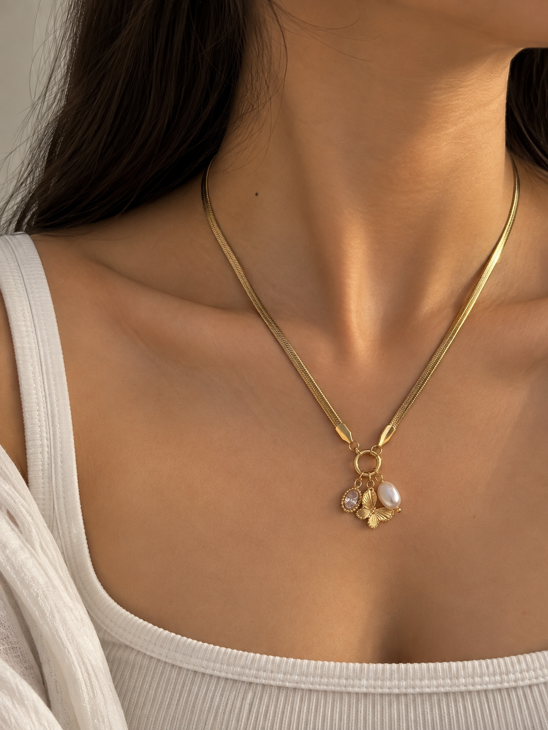 Pearl Butterfly Charm Necklace