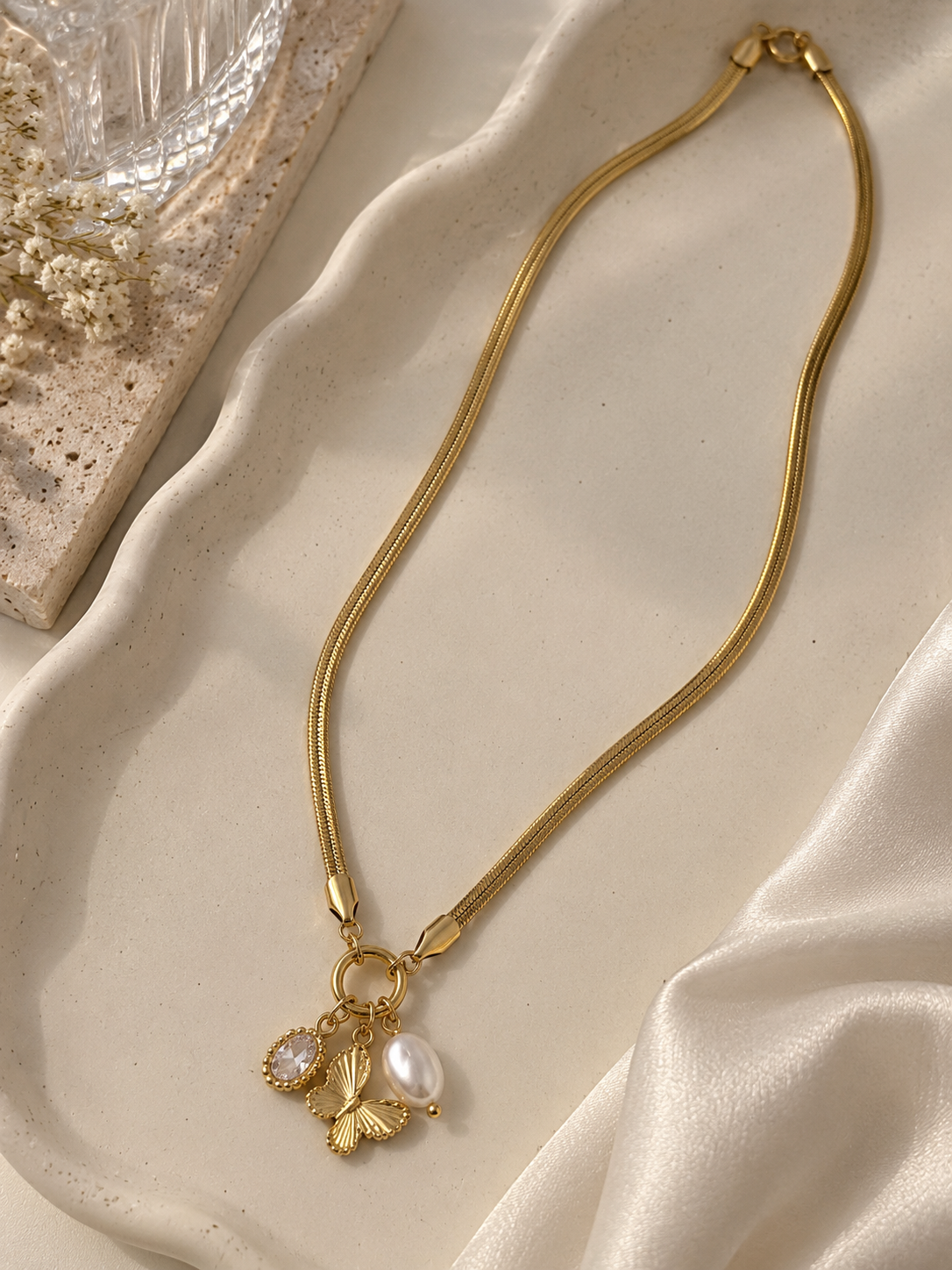 Pearl Butterfly Charm Necklace