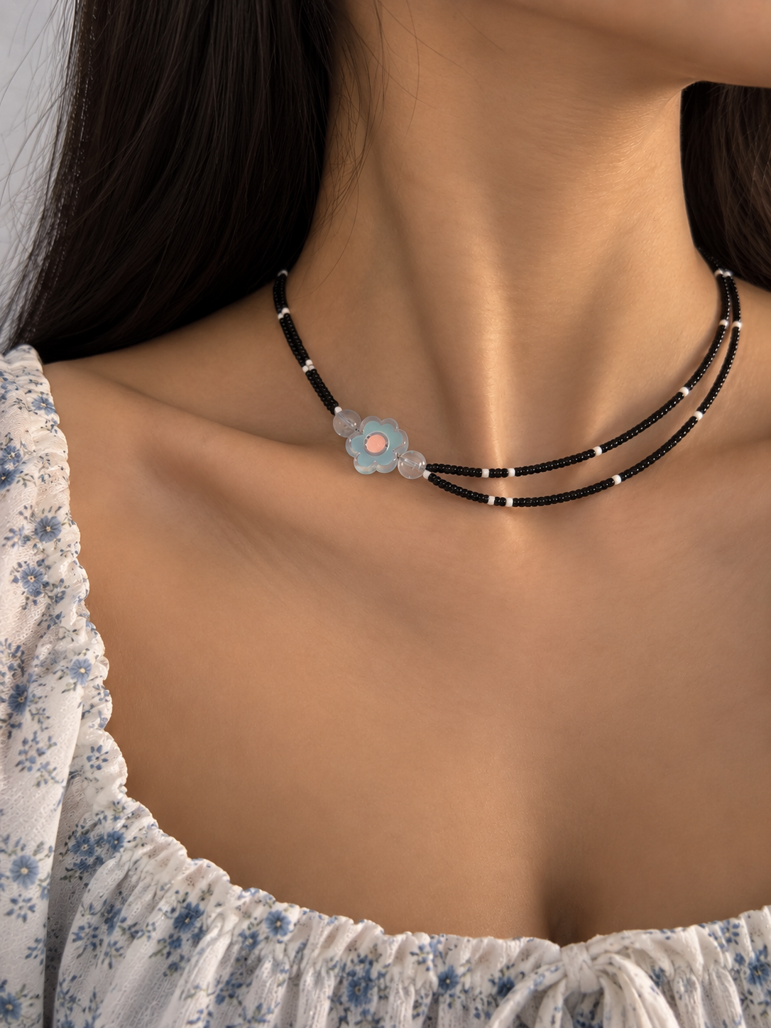 Midnight Bloom Double-Layer Necklace